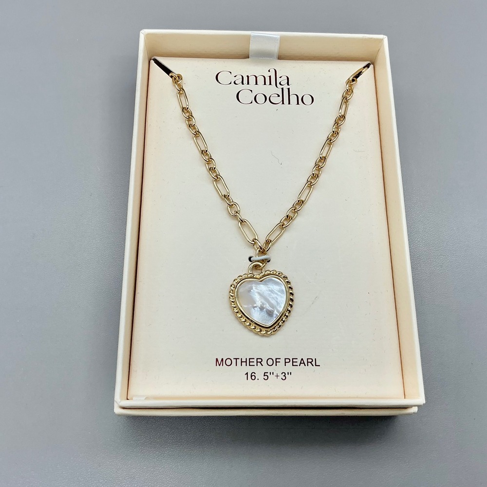 Camila Coelho Necklace Womens Gold Mother Of Pearl Heart Pendant Chain Jewelry